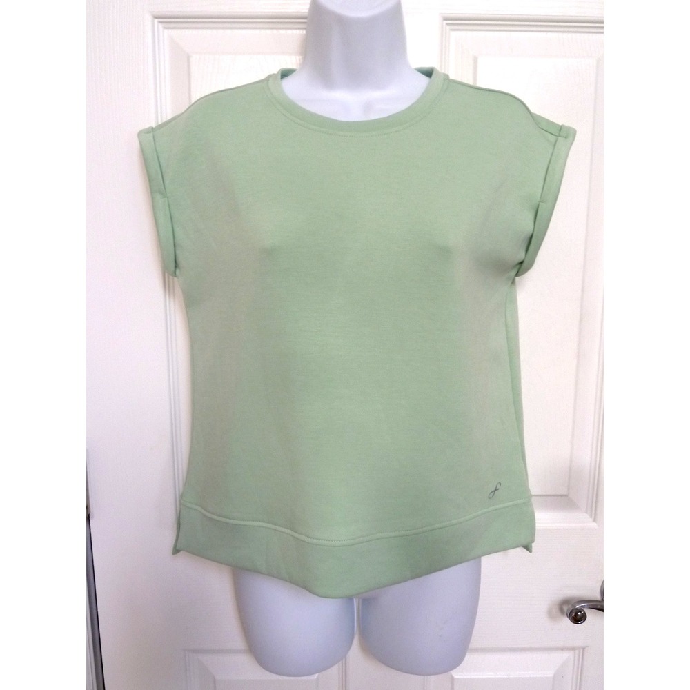 FREELY Women Green Cropped Boxy Activewear Top Cuffed Yoga Sports Med FR009734